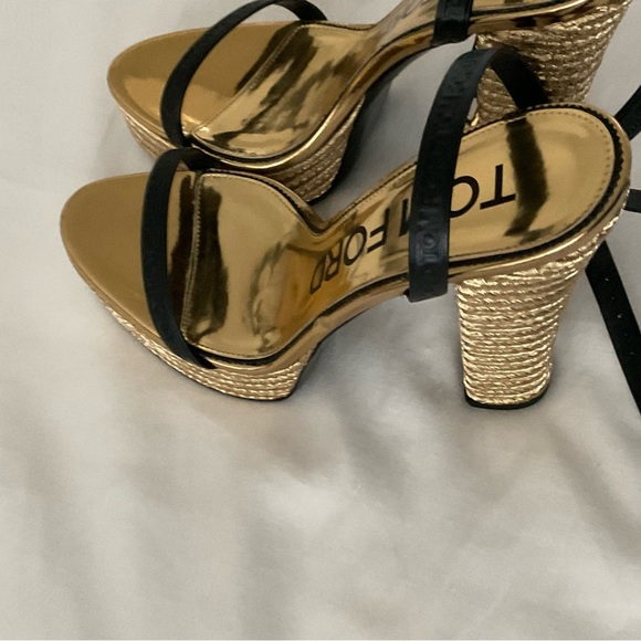 Tom Ford Gold and Black Strappy Heels size 38.5 - Picture 11 of 12